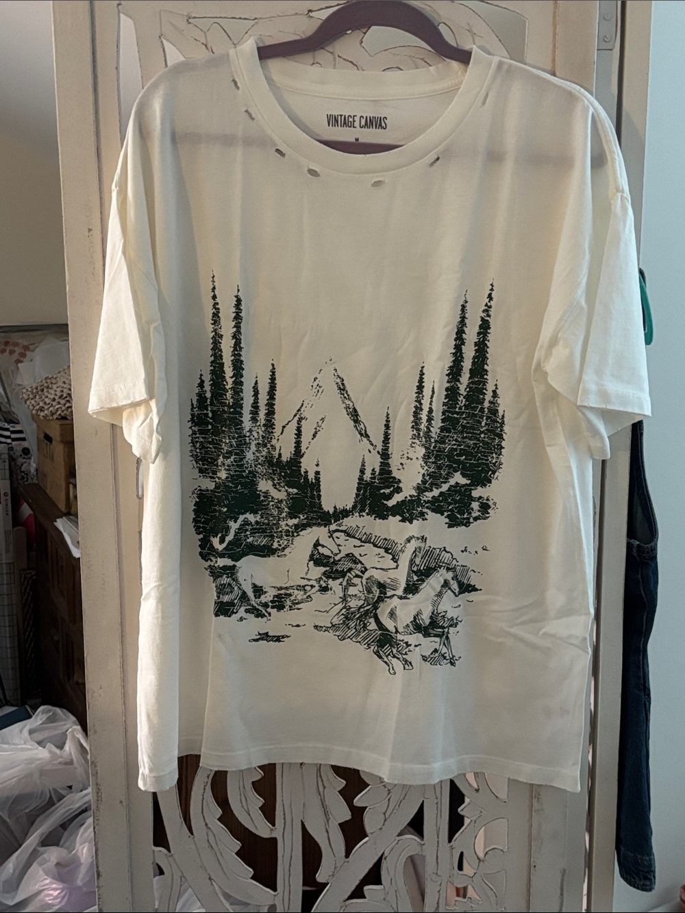 White Graphic Tee - Forest Print